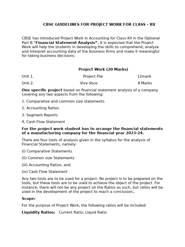 Class 12 Account Project Guidelines | PDF | Financial Statement | Revenue