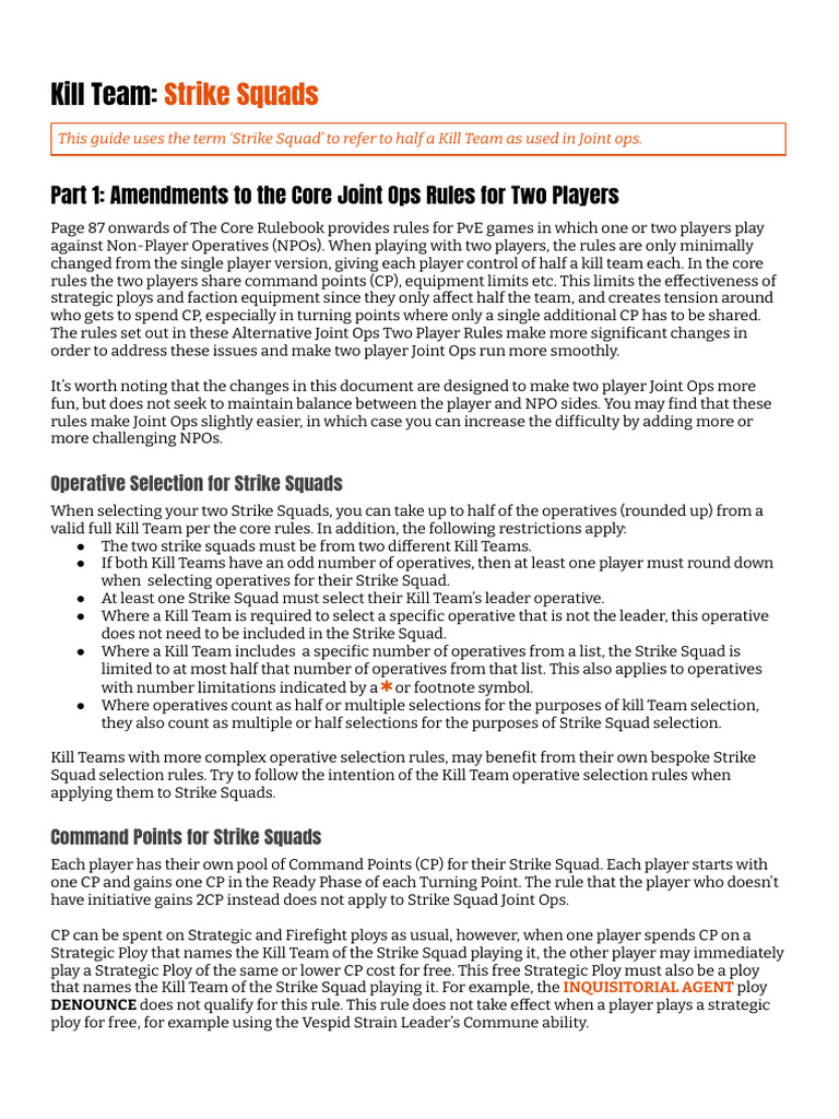 Strike Squad Rules for Joint Ops | PDF