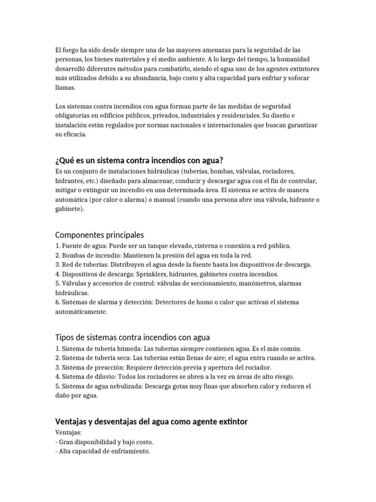 Sistemas de Extinción de Incendios con Agua | PDF | Agua | Sistema de ...