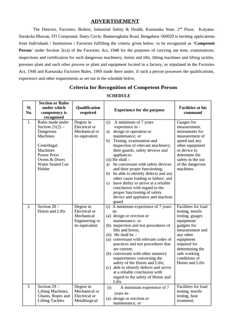 Competent Person Certificate Criteria | PDF | Elevator | Safety