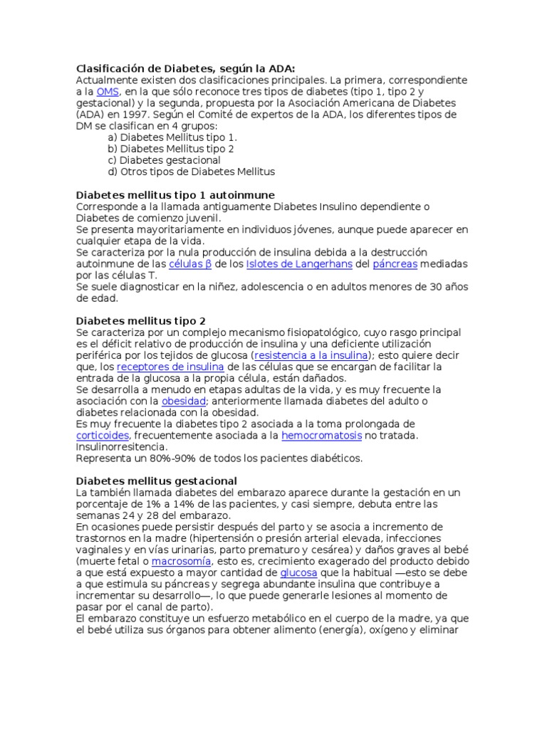 Clasificación de Diabetes según la ADA | PDF | Diabetes | Insulina