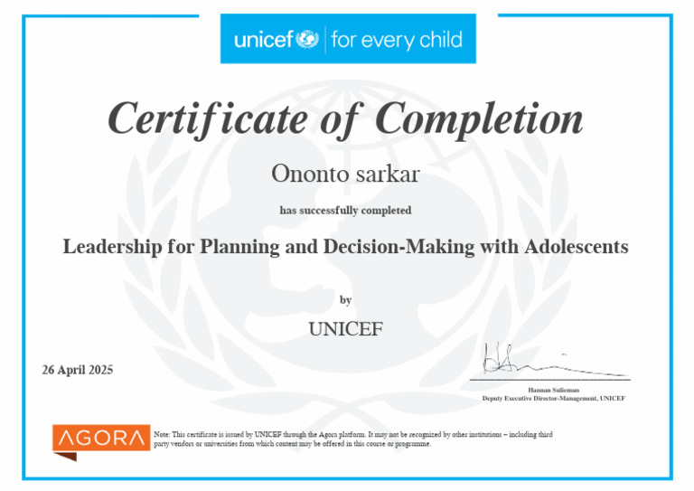 UNICEF Leadership Completion Certificate | PDF