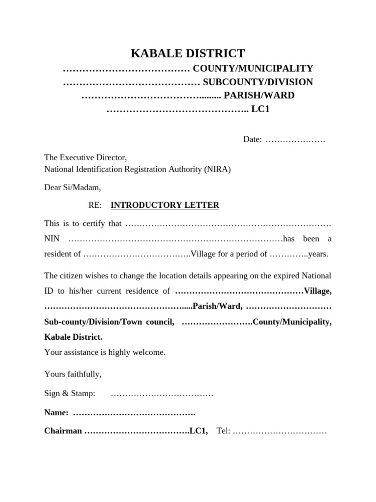 Kabale District ID Change Request Letter | PDF