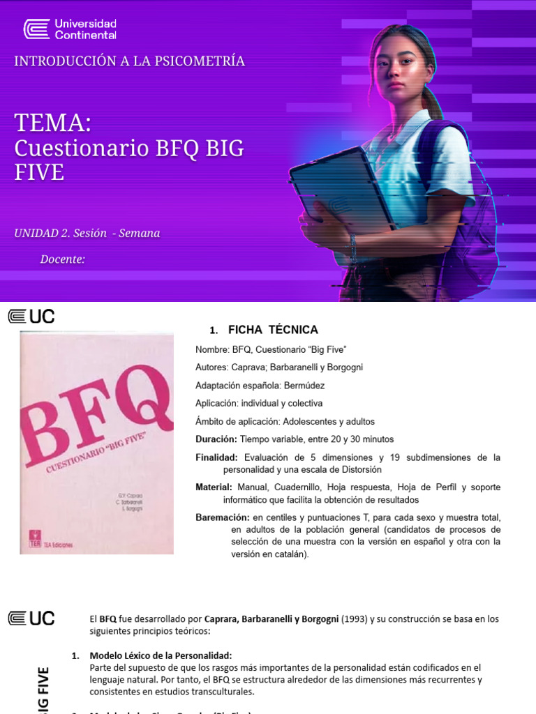 UNIDAD 2-CLASE 3-Cuestionario BFQ Big Five | PDF | Sicología | Ciencias ...