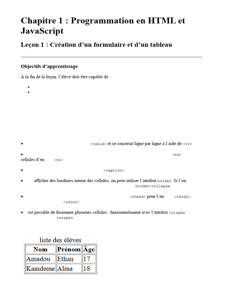 Création de tableaux et formulaires HTML | PDF | Html | Langage de balisage