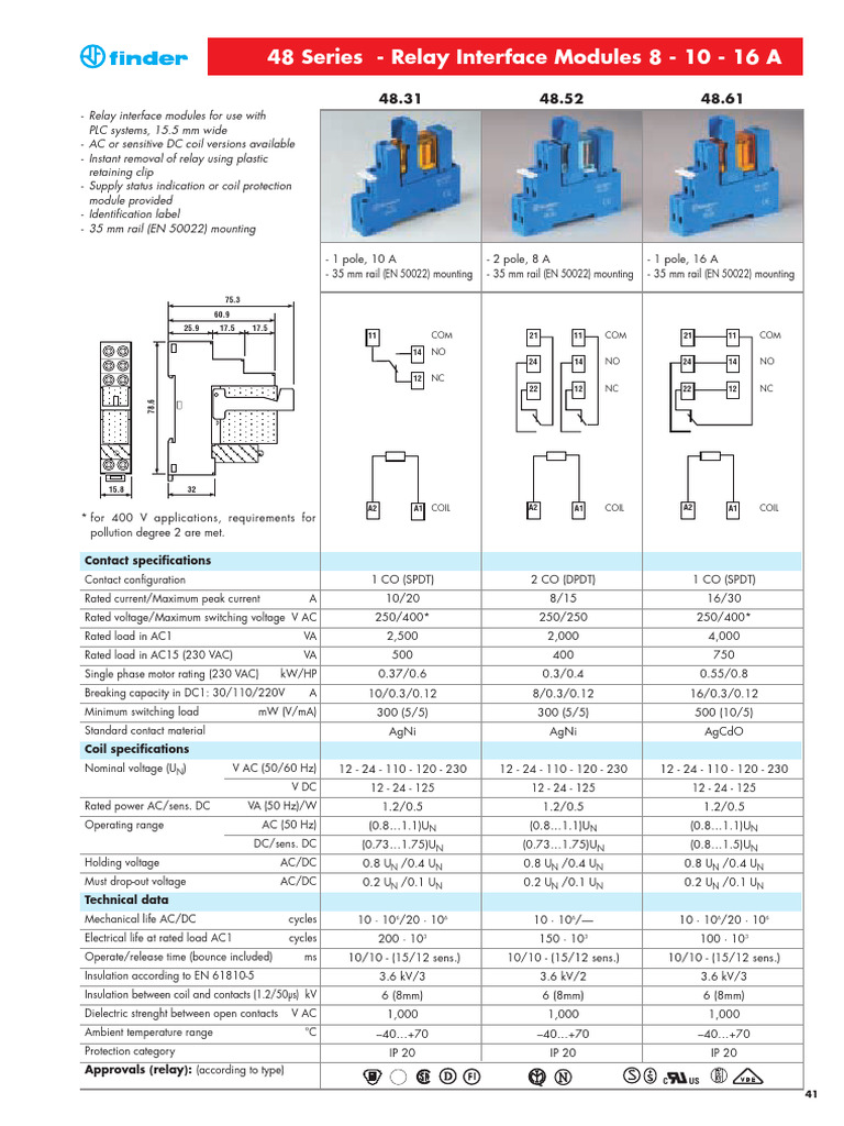 Relay Interface Modules 8-16A Specifications | PDF | Relay ...