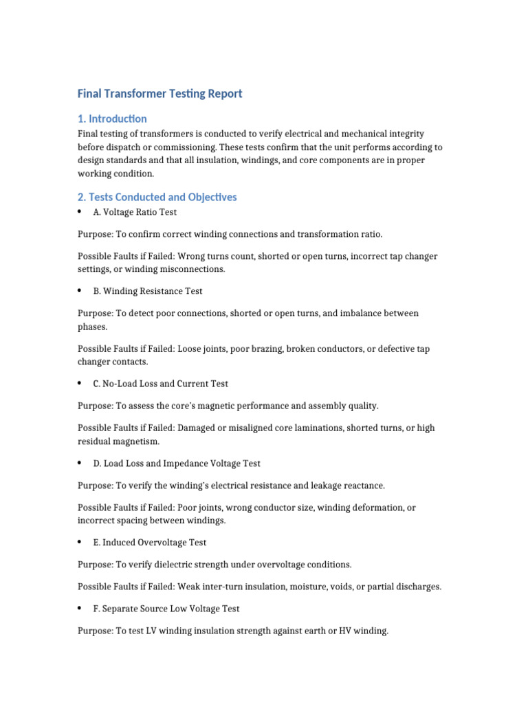 Final Transformer Testing Overview | PDF