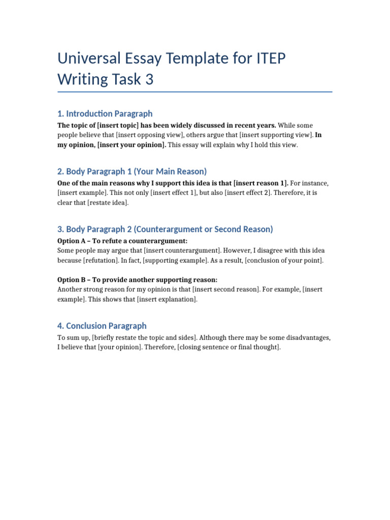 ITEP Essay Writing Template Guide | PDF