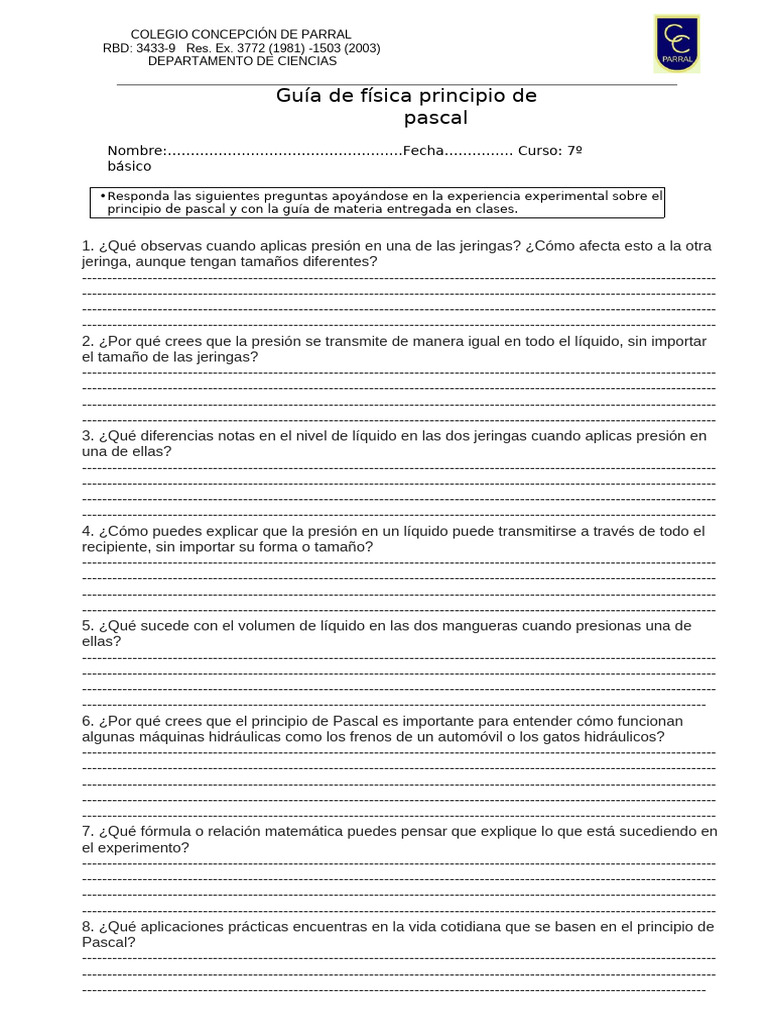 7 - Guia 4 - Cuestionario - Pascal | PDF | Presión