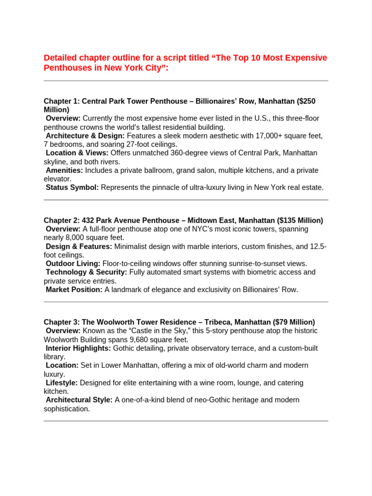 The Top 10 Most Expensive Penthouses in New York City | PDF | Buildings ...