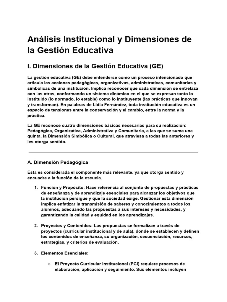 Dimensiones de la Gestión Educativa | PDF | Enseñando | Institución