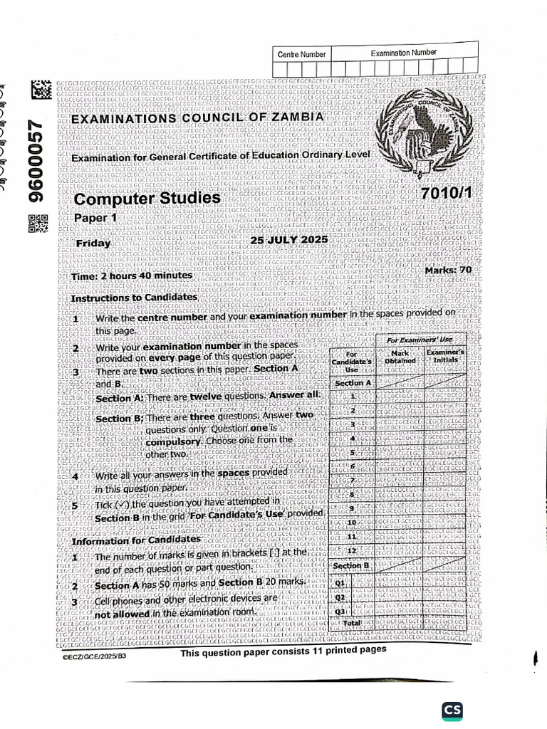 Computer Studies GCE 2025 | PDF