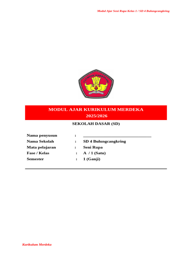 Modul Ajar Seni Rupa Kelas 1 SD 4 | PDF