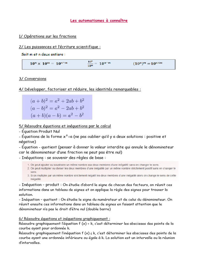 Automatismes Mathématiques Essentiels | PDF | Fonction (Mathématiques ...