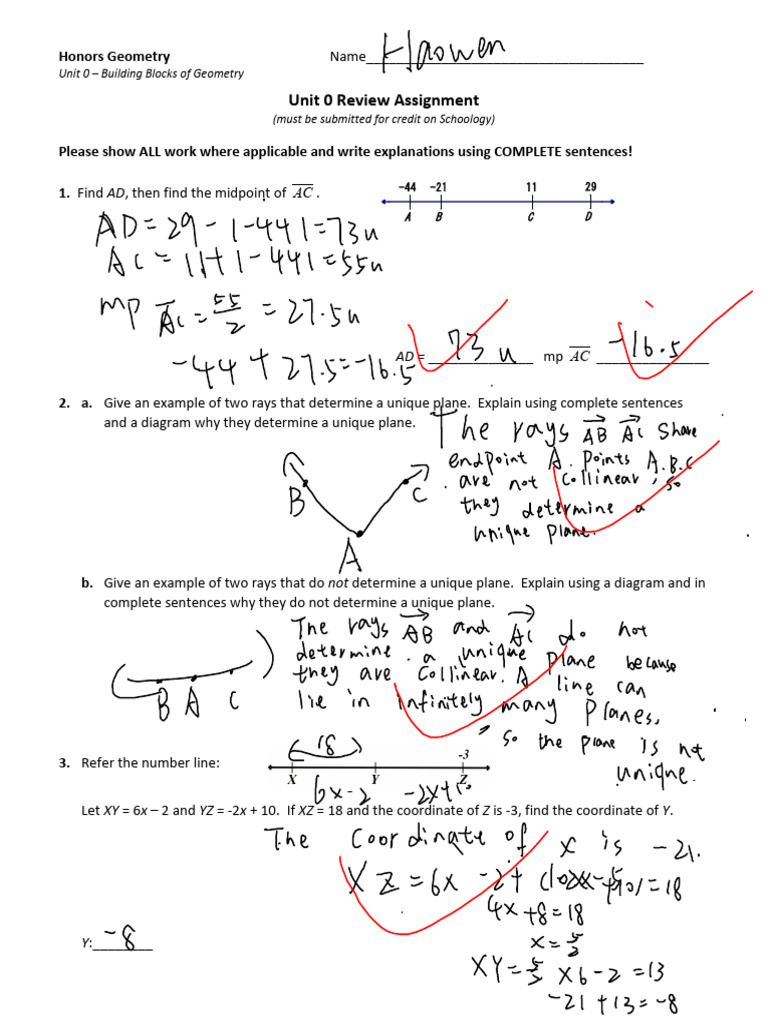 Honors Geometry Unit 0 Review Assignment | PDF | Mathematics | Euclid