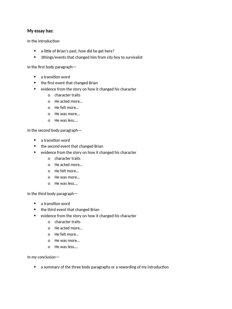 Hatchet Essay Checklist | PDF