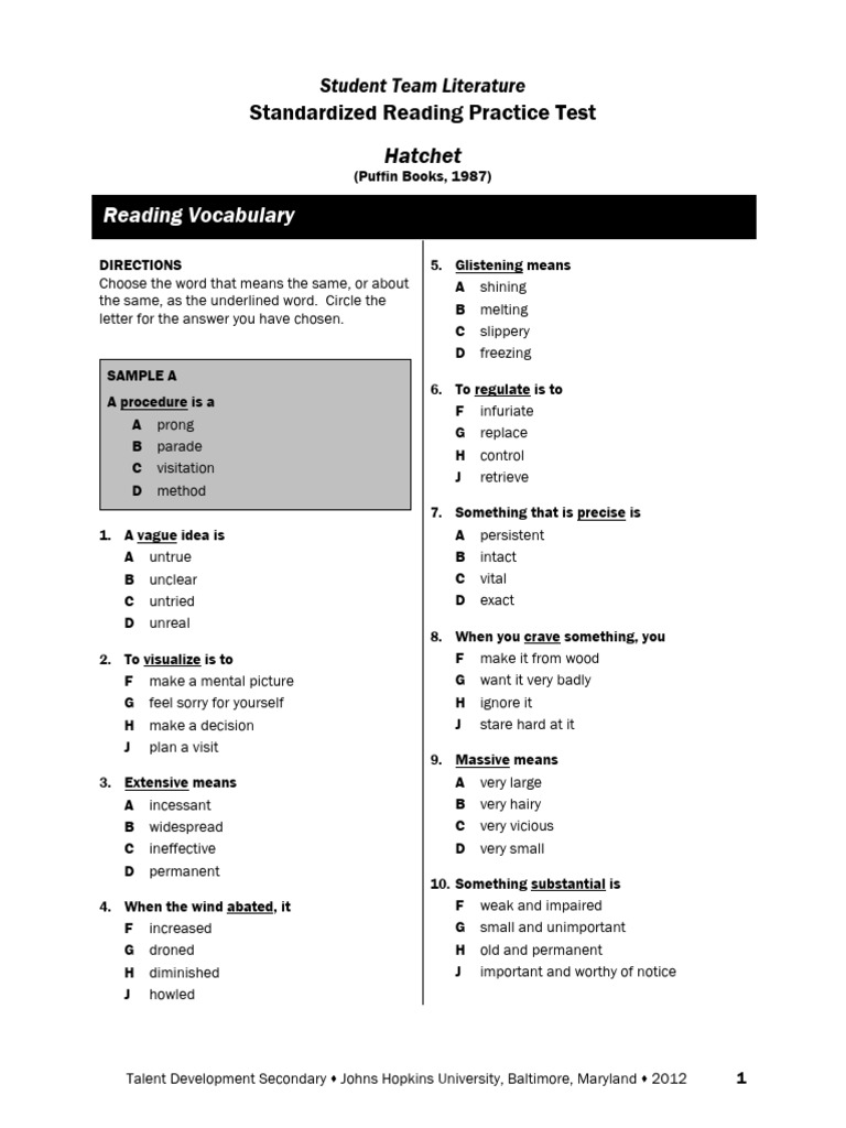 Standardized Reading Practice Test | PDF