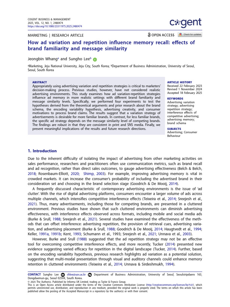Ad Variation vs. Repetition in Ads | PDF | Brand | Memory