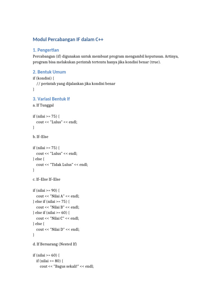 Panduan Percabangan IF C++ | PDF