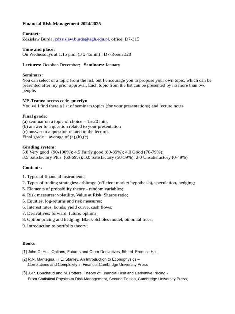 Financial Risk Management Course 2024 | PDF