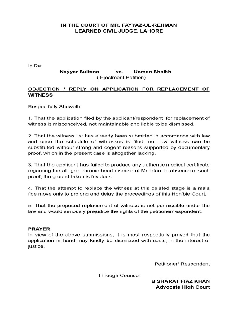Ejectment Case Witness Replacement Objection | PDF | Affidavit | Justice