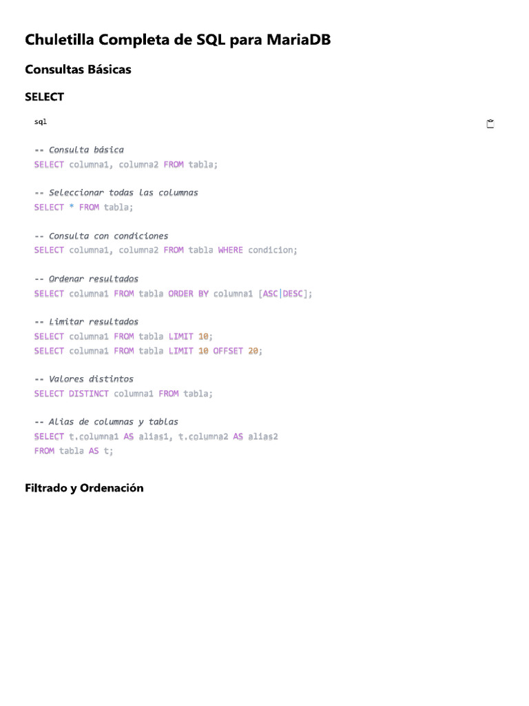 Chuletilla SQL | PDF
