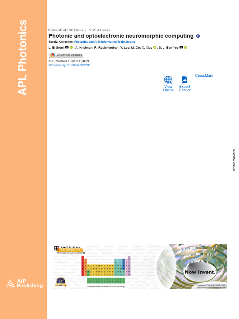Photonic Neuromorphic Computing Insights | PDF | Neuron | Machine Learning