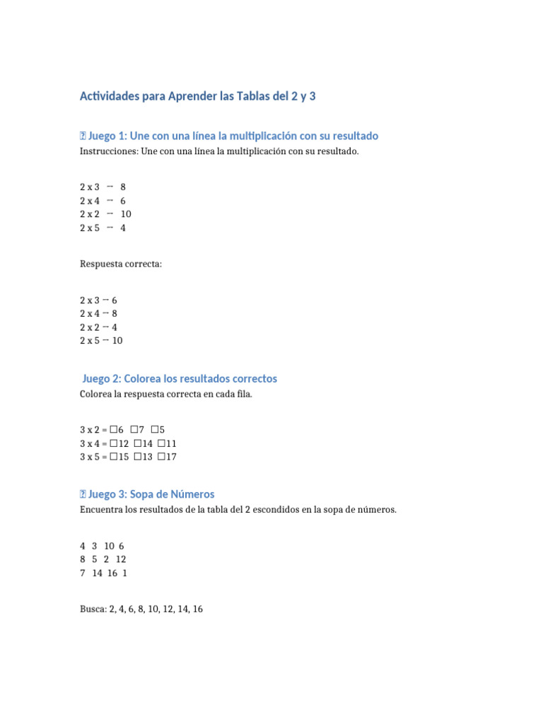 Actividades para Tablas del 2 y 3 | PDF