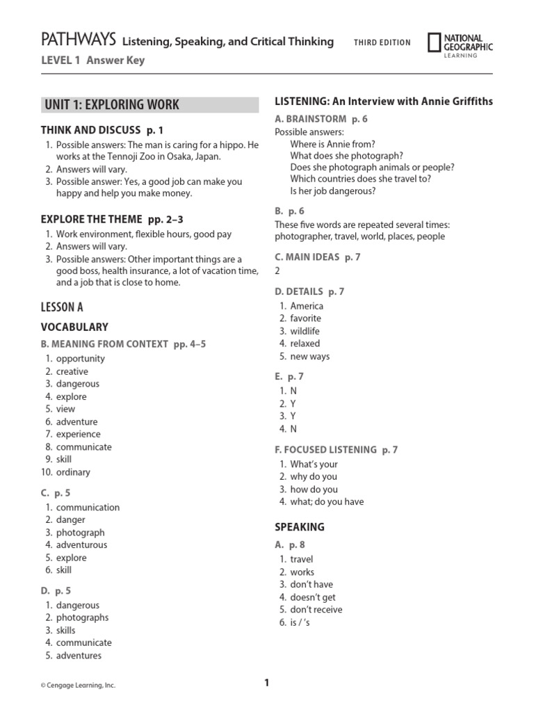 Pathways 3E 1 Listening Speaking Answer Key | PDF | Rain | English Language