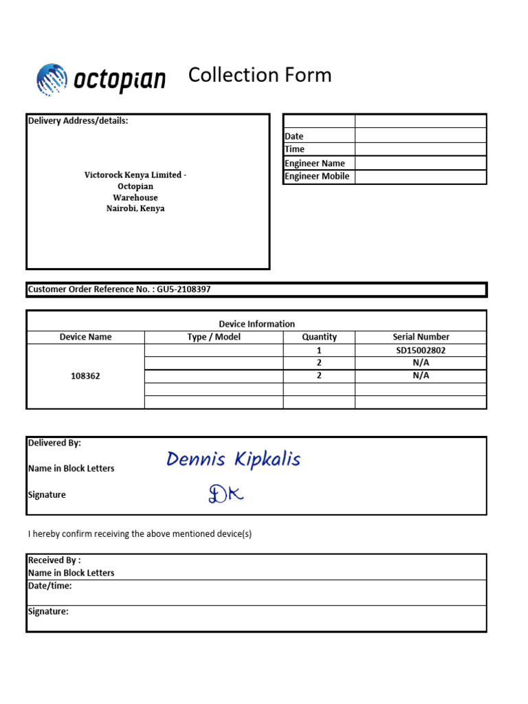 Collection Form - Kenya GU5-2108397 | PDF