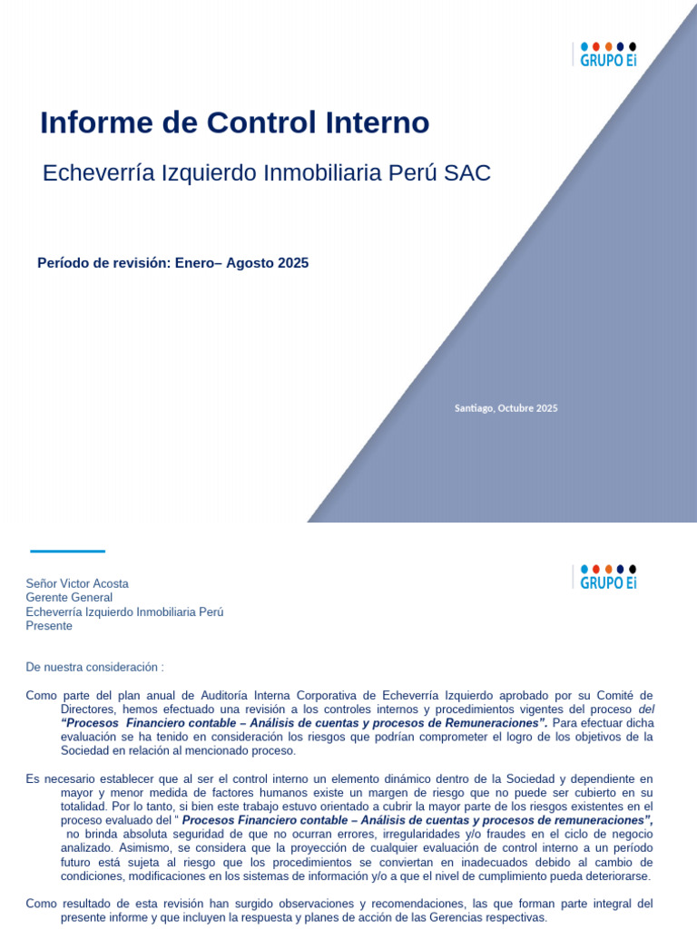 Informe de Control Interno 2025 Echeverría | PDF | Contabilidad ...