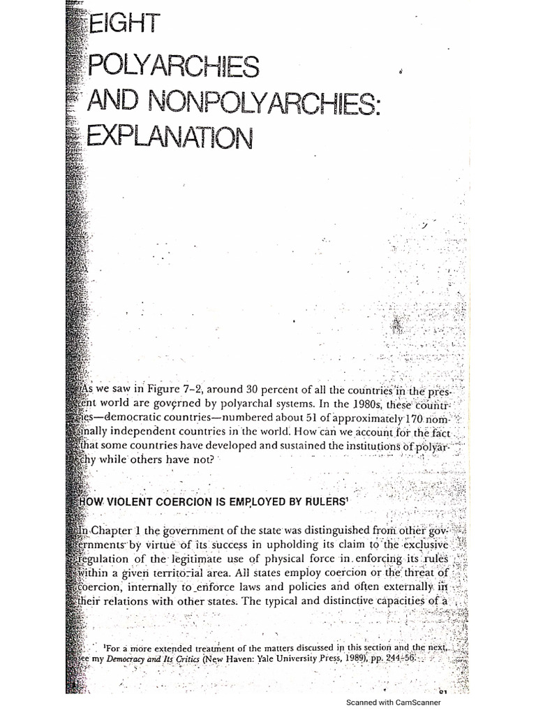 POLSCI 211 - PHASE 3.2 (Polyarchies and Nonpolyarchies Explanation) | PDF