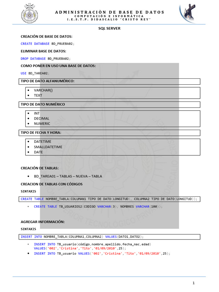 Guía de SQL para Administración de Bases de Datos | PDF | SQL | Gestión ...