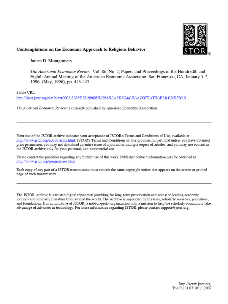 Economic Models of Religious Behavior | PDF | Rationality | Utility