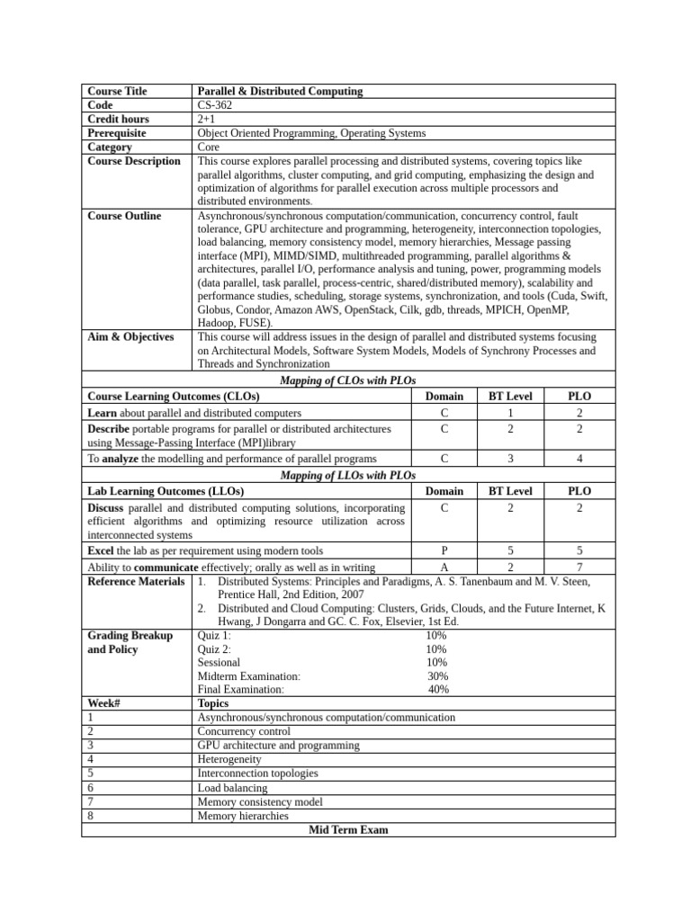 Parallel & Distributed Computing Syllabus | PDF | Parallel Computing ...