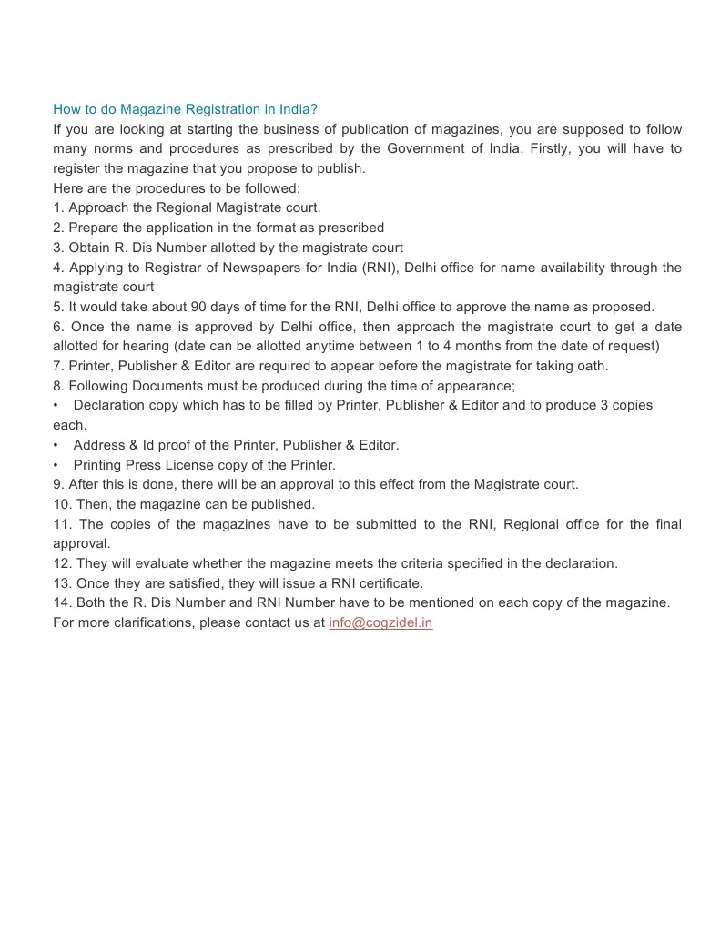 Magazine Registration Process in India | PDF