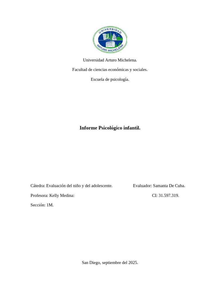 Informe Psicológico Infantil de Liam Martínez | PDF | Las emociones ...