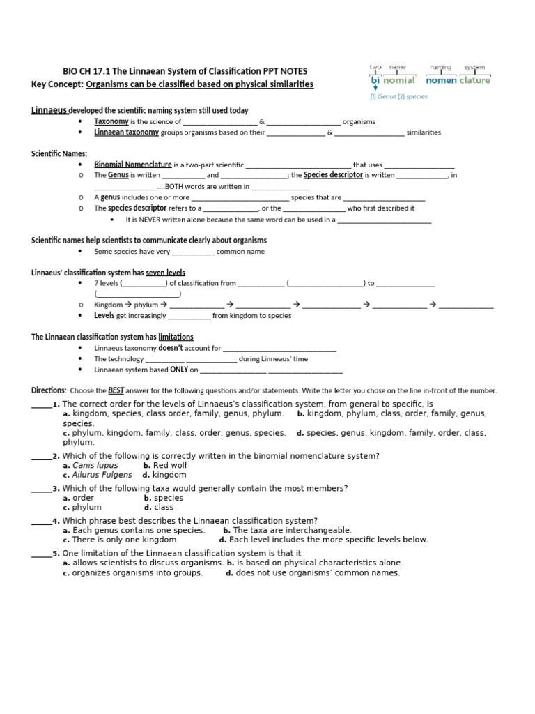 Linnaean Classification and Evolutionary Taxonomy | PDF | Eukaryotes ...