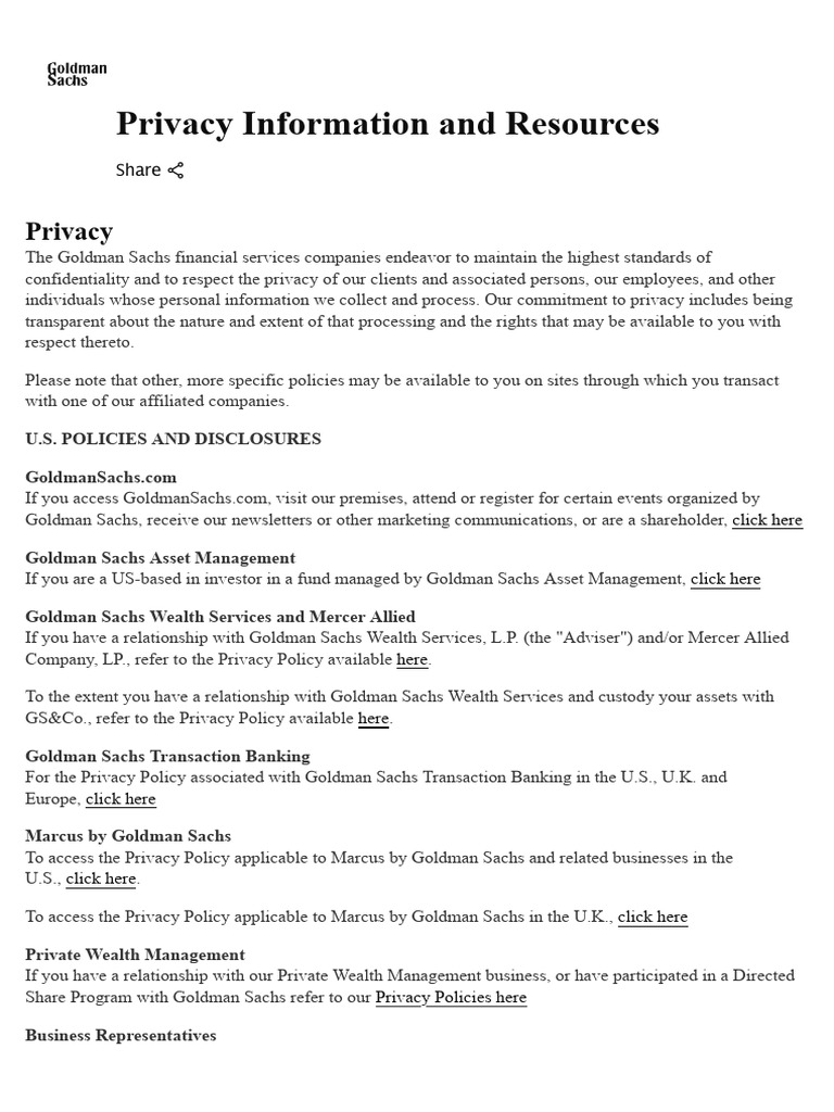 Goldman Sachs Privacy Policies Overview | PDF | Http Cookie | World ...