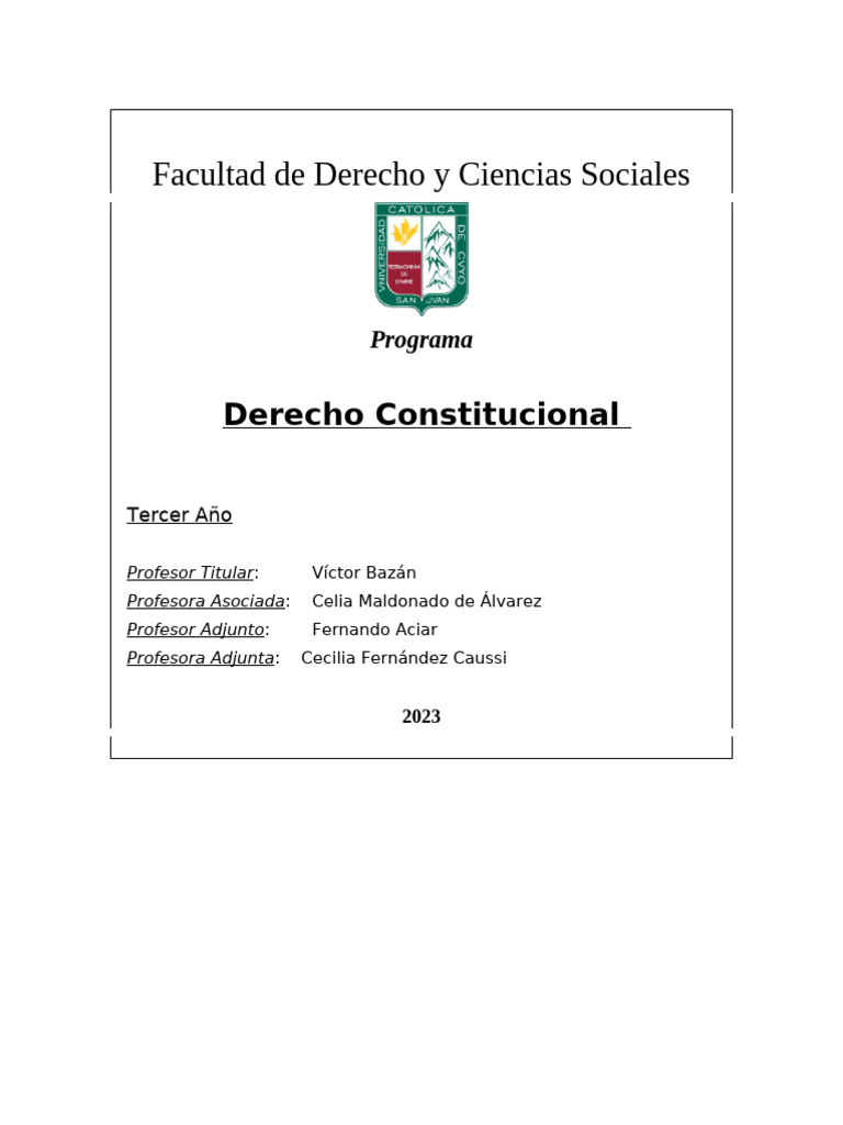 Programa de Derecho Constitucional 2023 | PDF | Plan de estudios | Maestros