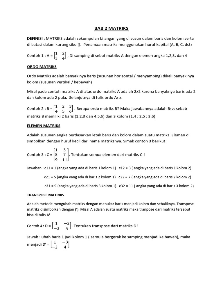 Definisi dan Operasi Matriks Dasar | PDF