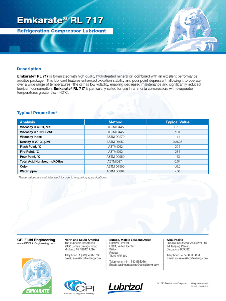 Emkarate RL 717 RL Pds 20-1120 - LR | PDF | Lubricant | Viscosity