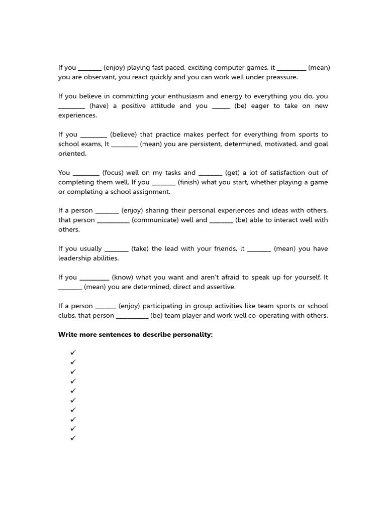 1st Conditional and Personality Traits | PDF