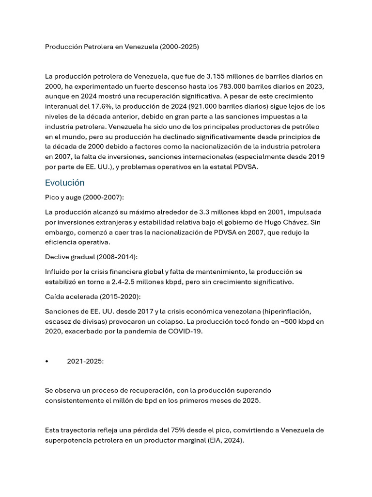Evolución de la Producción Petrolera en Venezuela | PDF | Petróleo ...