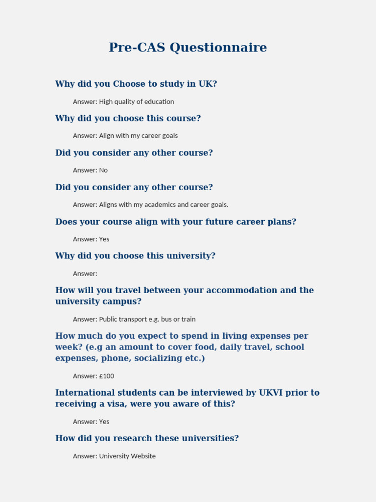 Pre-CAS Questionnaire Insights | PDF