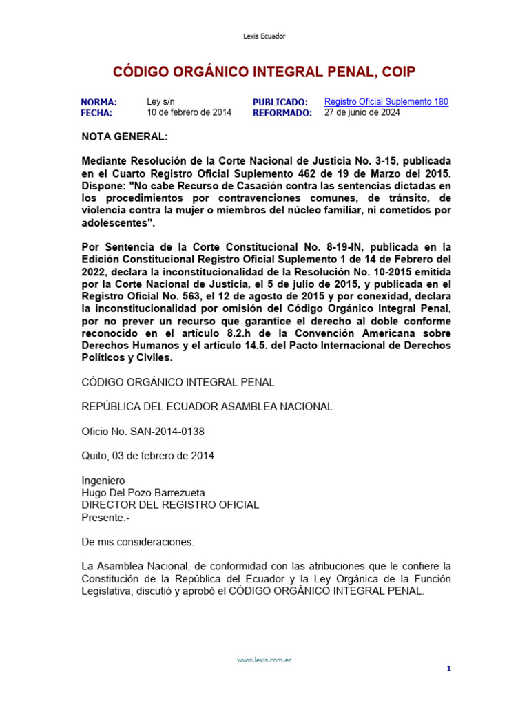 COIP Actualizado 2024: Normativa y Cambios | PDF | Derecho penal ...