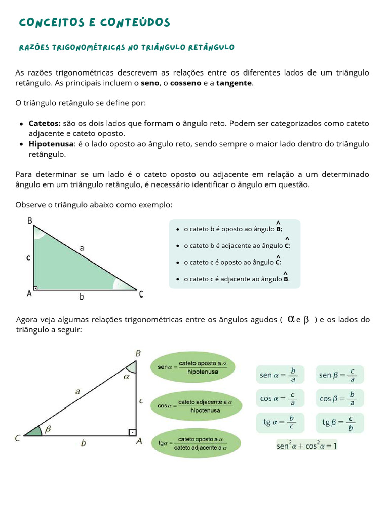 Razões Trigonométricas em Triângulos Retângulos | PDF | Trigonometria ...