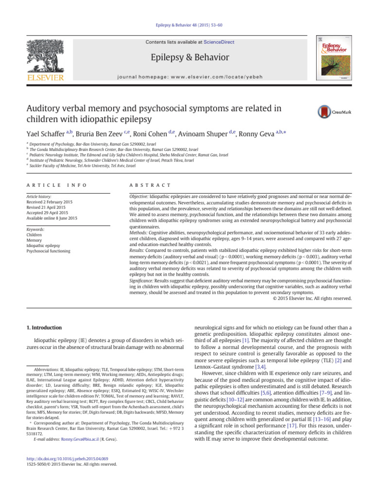 Memory and Psychosocial Issues in Epilepsy | PDF | Epilepsy | Temporal Lobe
