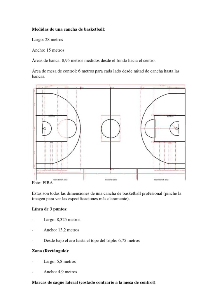 Descubrir 86+ imagen medidas de cancha de basquetbol pdf