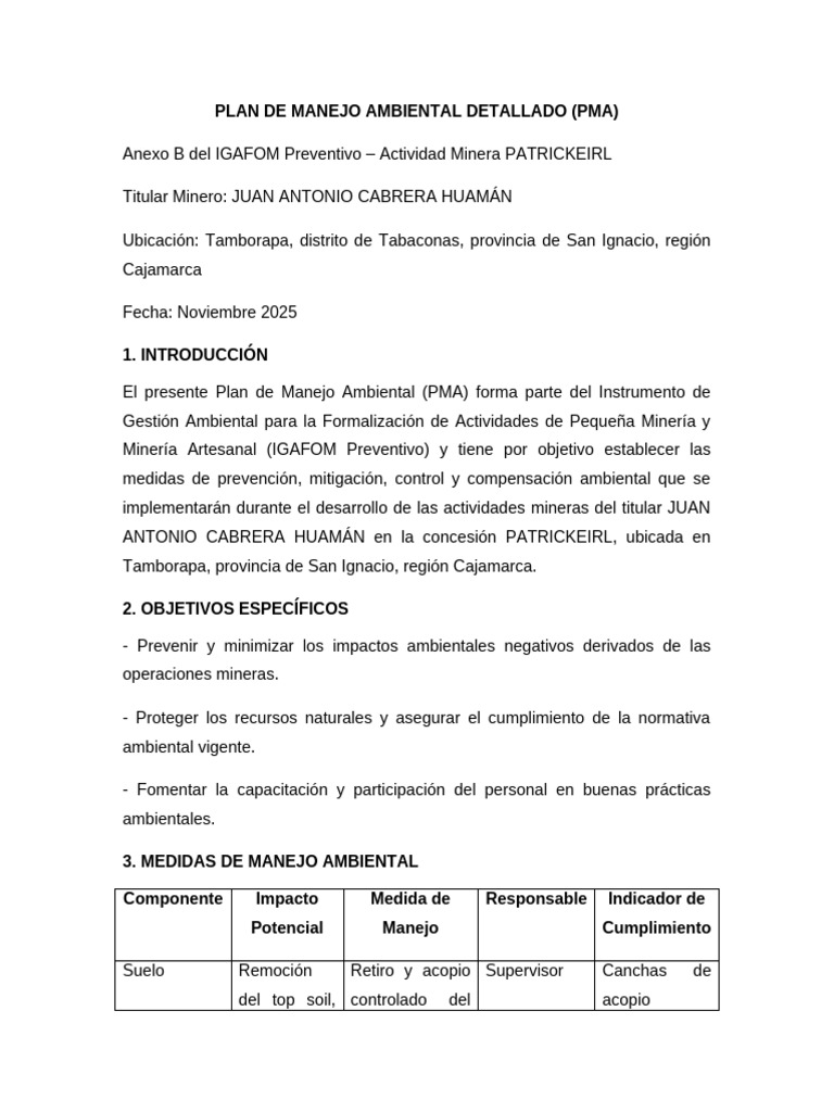 Plan de Manejo Ambiental Minero PMA | PDF | Minería | Entorno natural